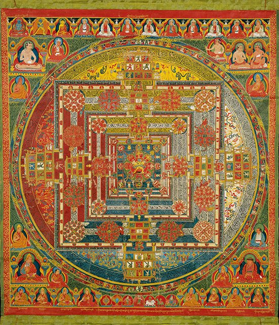 Mandala Depicting Kalachakra and Vishvamata, Tibet, first half 16th Century, 54.6 x 49.5 cm.